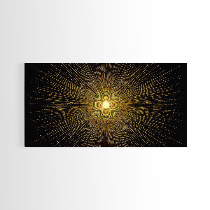 Golden Radiant Starburst Sun Wall Art, Midcentury Modern Abstract Poster, Atomic Geometric Print, Celestial Home Decor Gift