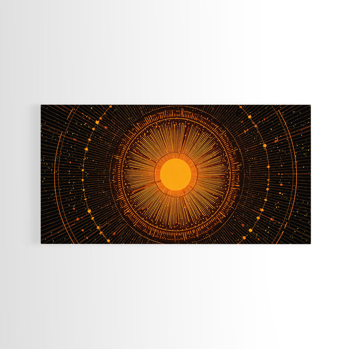 Orange Solar Mandala Interface Wall Art, Retro Sci Fi Circle Poster, Atomic Midcentury Modern Decor, Geometric Sun Print