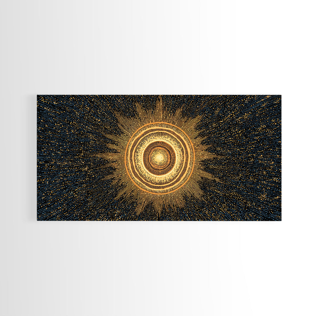 Golden Orbital Energy Sphere Canvas Print, Abstract Sci Fi Wall Decor, Cosmic Geometric Art, Modern Space Poster Gift Idea