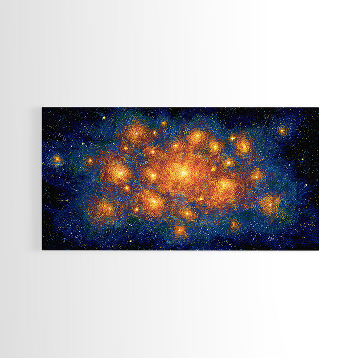 Orange Blue Cosmic Nebula Abstract Canvas Print, Space Abstract Art, Modern Wall Decor, Bright Galaxy Home Office Poster