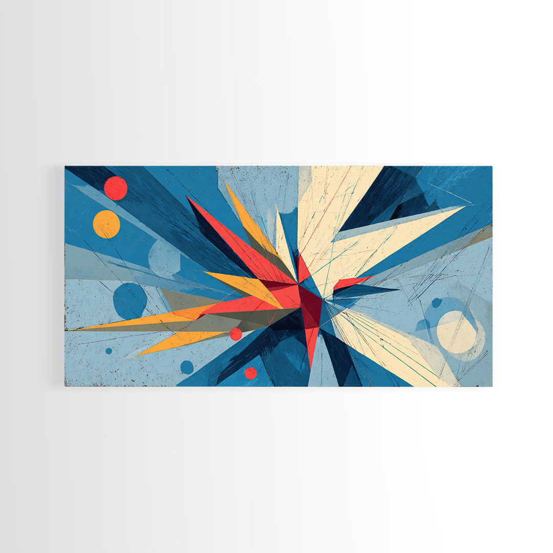 Blue Geometric Starburst Abstract Canvas Print, Midcentury Modern Wall Art, Bauhaus Poster, Bold Colorblock Home Decor Gift