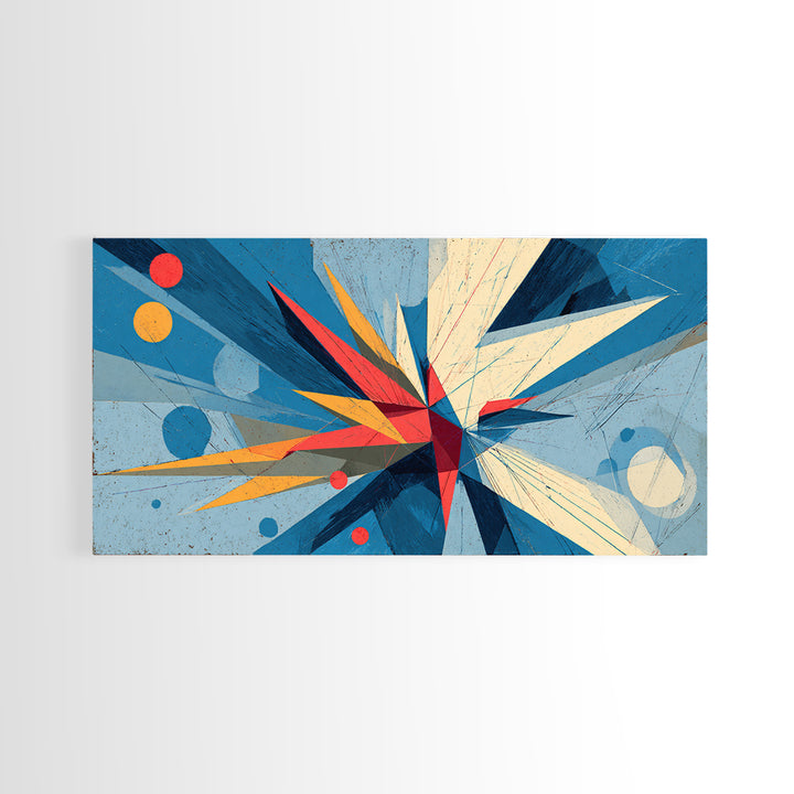 Blue Geometric Starburst Abstract Canvas Print, Midcentury Modern Wall Art, Bauhaus Poster, Bold Colorblock Home Decor Gift