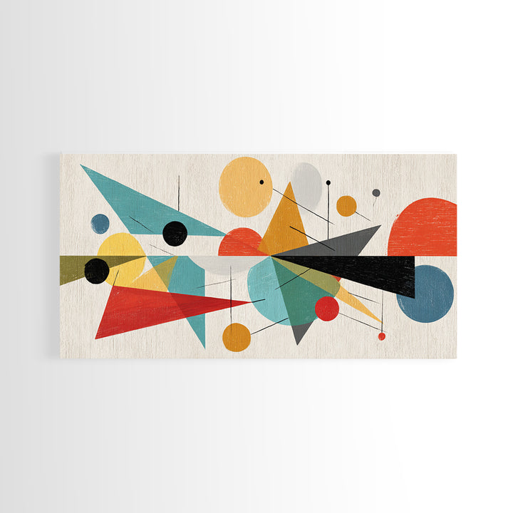 Playful Circles And Triangles Framed Canvas Print, Midcentury Modern Art, Colorful Geometric Wall Decor, Abstract Poster
