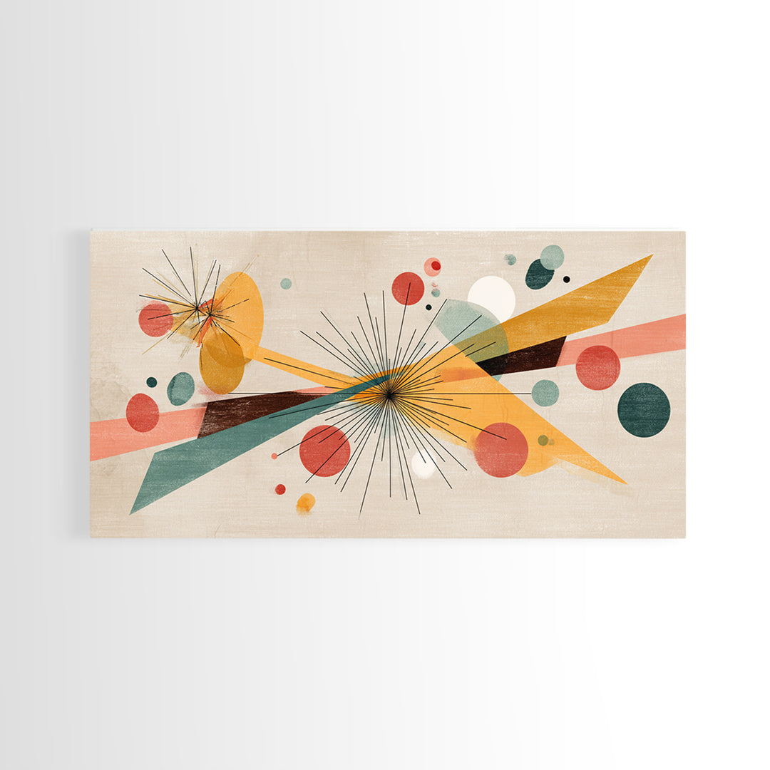 Atomic Starbursts With Teal Gold Shapes Wall Art, Midcentury Modern, Abstract Geometric Poster, Retro MCM Living Room Decor