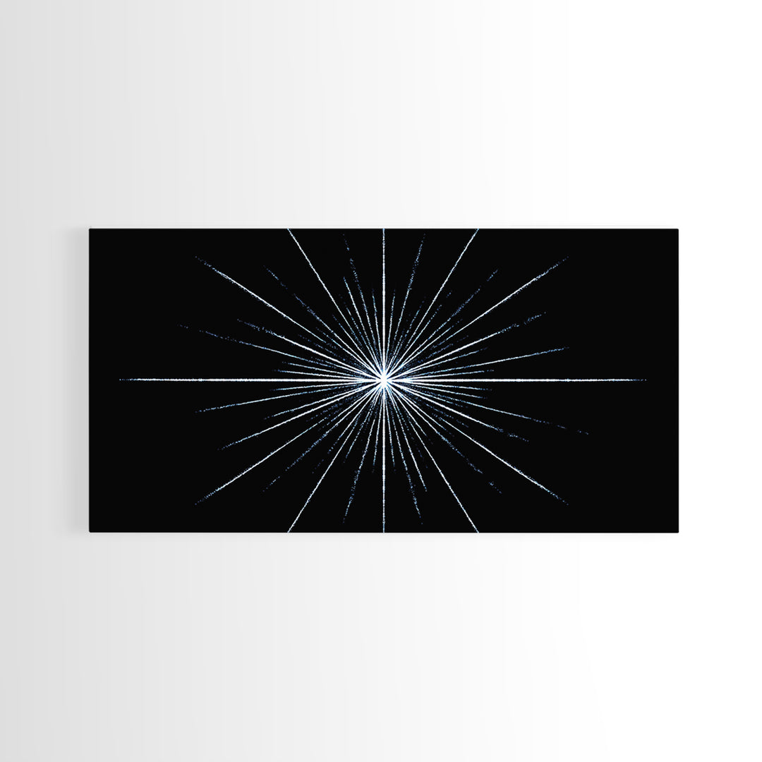 White Blue Minimal Starburst Canvas Print, Modern Abstract Art, Geometric Wall Art, Black Space Abstract Art, Office Decor