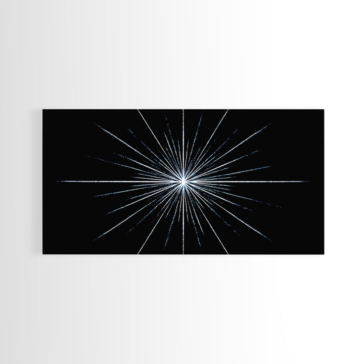 White Blue Minimal Starburst Canvas Print, Modern Abstract Art, Geometric Wall Art, Black Space Abstract Art, Office Decor
