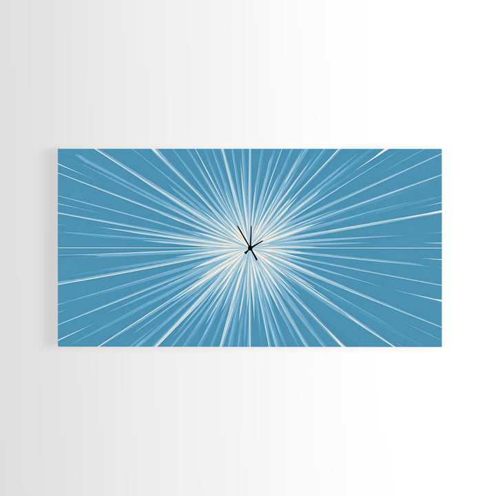 Light Blue White Radial Burst Canvas Print, Modern Abstract Art, Minimalist Wall Art, Geometric Sunburst, Office Decor Print