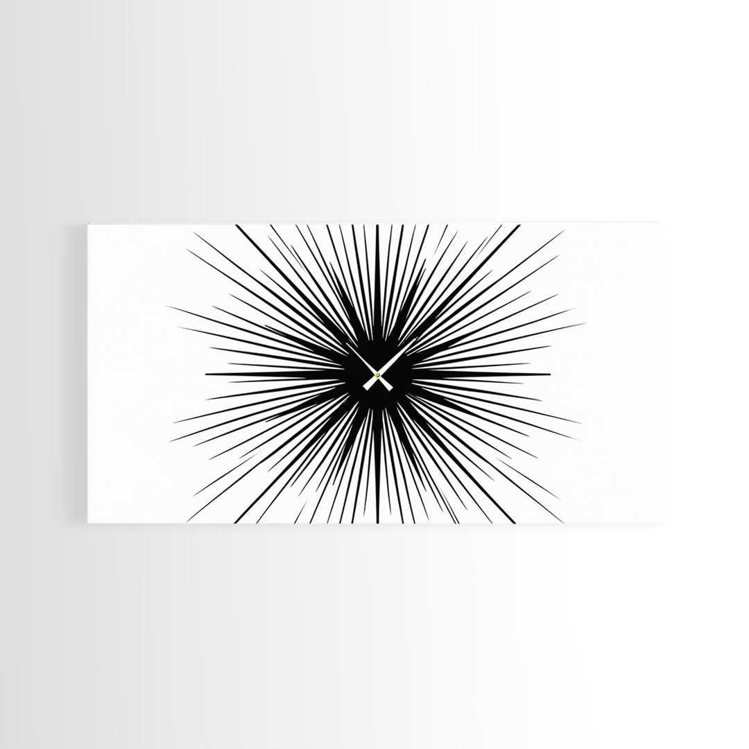Black White Exploding Starburst Wall Art, Modern Abstract Art, Minimalist Geometric Poster, Op Art Print, Office Wall Decor