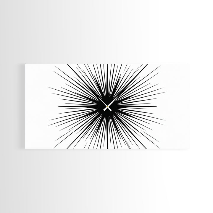 Black White Exploding Starburst Wall Art, Modern Abstract Art, Minimalist Geometric Poster, Op Art Print, Office Wall Decor
