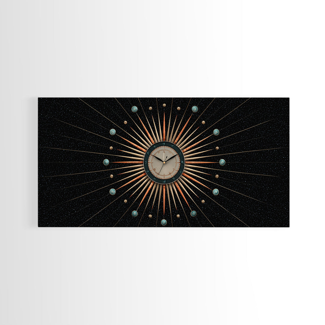Cosmic Clock Atomic Starburst Canvas Print, Midcentury Modern Art, Retro Wall Decor, Space Abstract Art, MCM Poster For Home Office