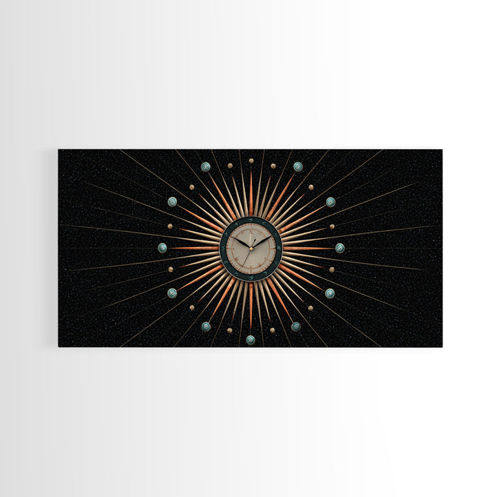 Cosmic Clock Atomic Starburst Canvas Print, Midcentury Modern Art, Retro Wall Decor, Space Abstract Art, MCM Poster For Home Office