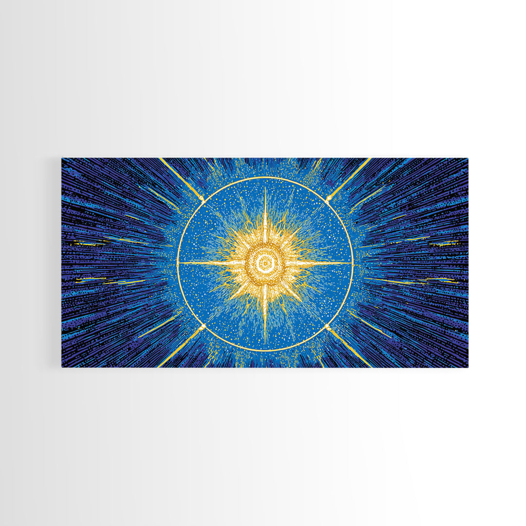 Blue Celestial Starburst Wall Art, Mid Century Modern Art Print, Atomic Space Poster, Geometric Abstract Home Office Decor