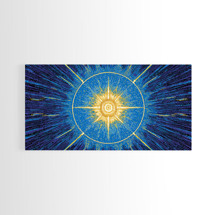 Blue Celestial Starburst Wall Art, Mid Century Modern Art Print, Atomic Space Poster, Geometric Abstract Home Office Decor