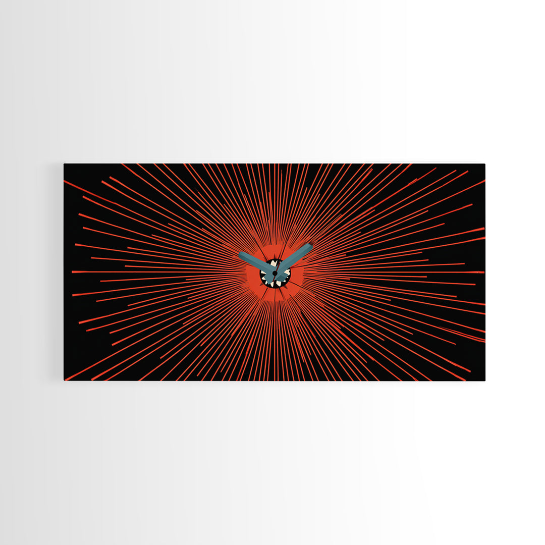 Orange Butterfly Atomic Canvas Print, Mid Century Modern Wall Art, Retro Sunburst Poster, Black Abstract MCM Living Room Decor