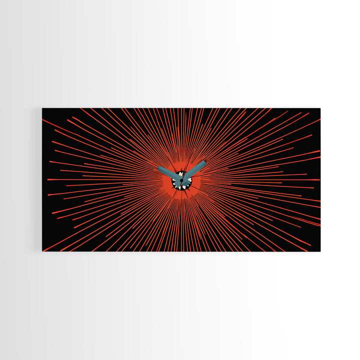 Orange Butterfly Atomic Canvas Print, Mid Century Modern Wall Art, Retro Sunburst Poster, Black Abstract MCM Living Room Decor
