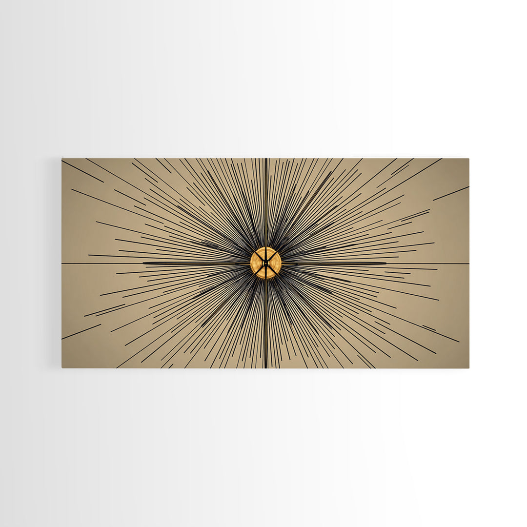 Tan Black Radial Starburst Wall Art, Mid Century Modern Decor, Atomic Geometric Poster, Minimalist Abstract Office Print