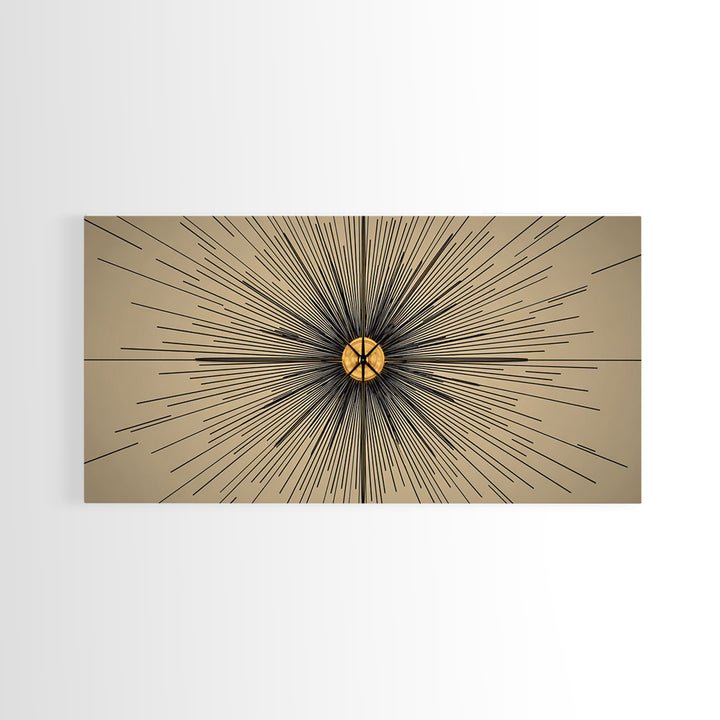 Tan Black Radial Starburst Wall Art, Mid Century Modern Decor, Atomic Geometric Poster, Minimalist Abstract Office Print
