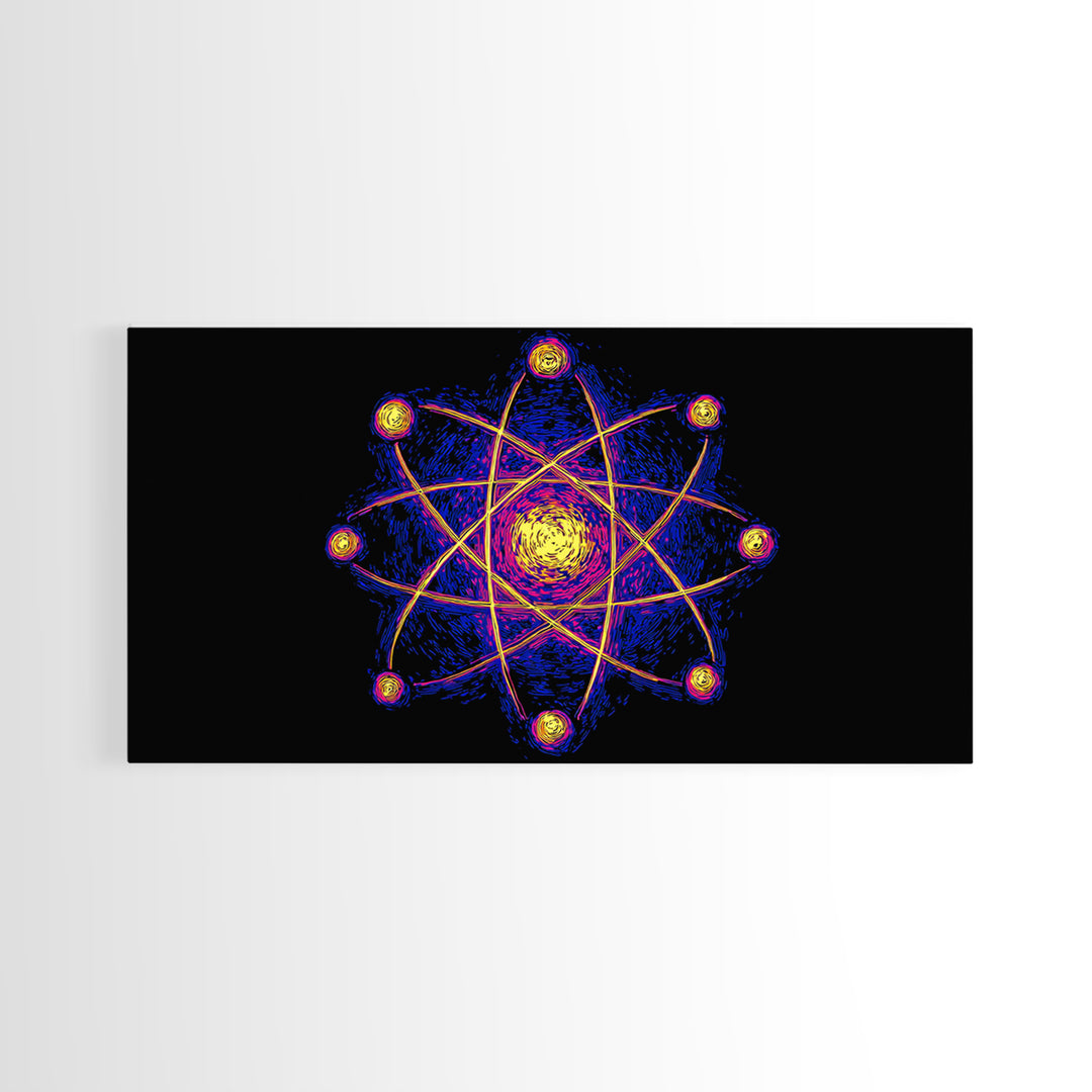 Neon Planet Atomic Canvas Print, Mid Century Modern Wall Art, Retro Sci Fi Space Poster, Cosmic Abstract MCM Office Decor