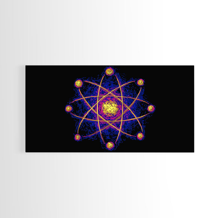 Neon Planet Atomic Canvas Print, Mid Century Modern Wall Art, Retro Sci Fi Space Poster, Cosmic Abstract MCM Office Decor