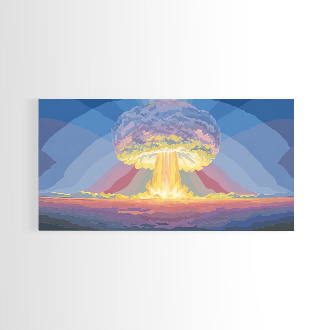 Nuclear Mushroom Cloud Wall Art, Retro Apocalypse Landscape, Modern Digital Art Print, Sci Fi Poster, Statement Decor Gift