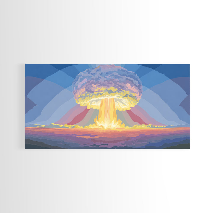 Nuclear Mushroom Cloud Wall Art, Retro Apocalypse Landscape, Modern Digital Art Print, Sci Fi Poster, Statement Decor Gift