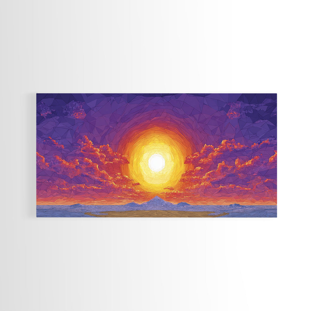 Purple Mountain Sunset Canvas Print, Geometric Wall Art, Mid Century Modern Landscape Poster, Warm Colorful Home Decor Gift