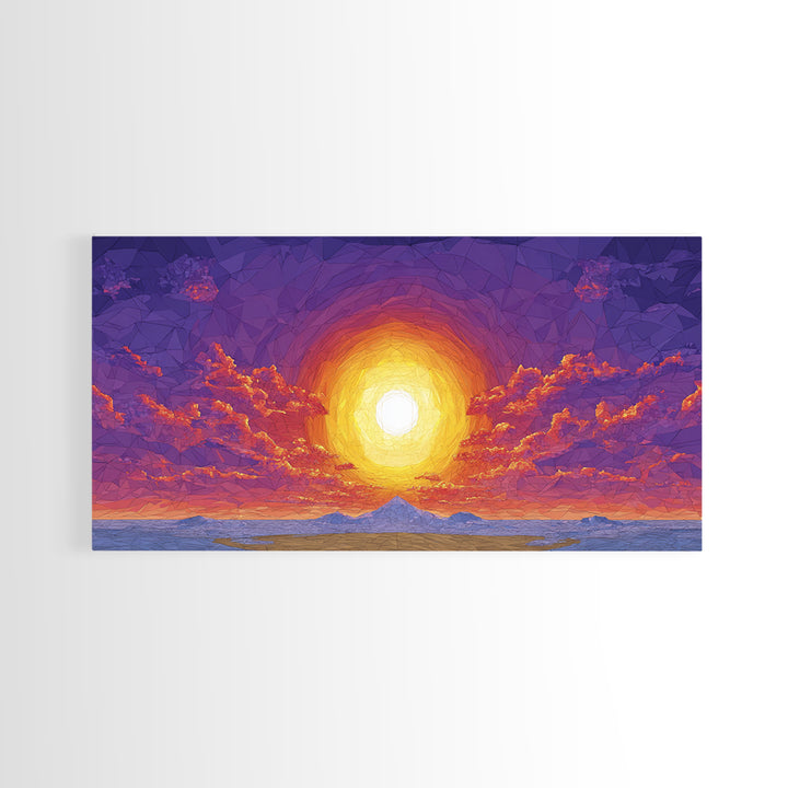 Purple Mountain Sunset Canvas Print, Geometric Wall Art, Mid Century Modern Landscape Poster, Warm Colorful Home Decor Gift