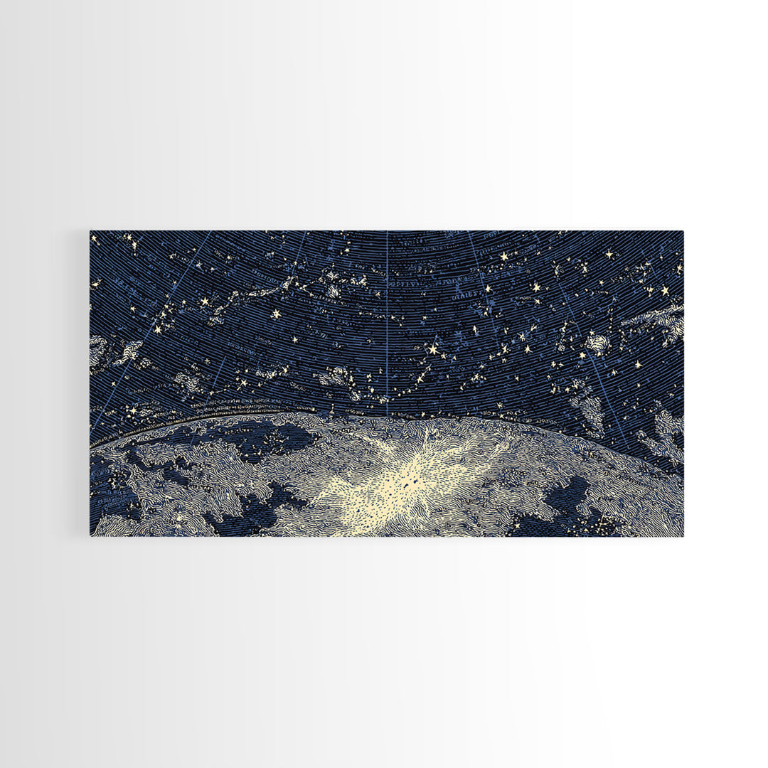 Starry Night Sky Over Abstract Lake Wall Art, Modern Landscape Print, Blue Scenic Poster, Celestial Home Office Decor Gift