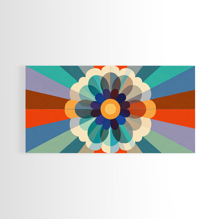Retro Geometric Flower Wall Art, Colorful Mid Century Modern Radial Bloom, Bauhaus Poster, Bold Abstract Home Decor Print