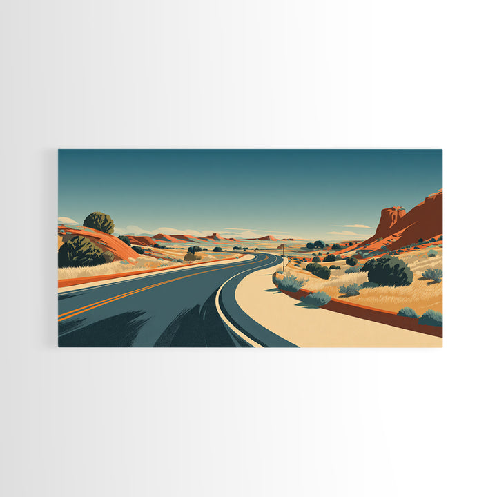 Winding Desert Highway Wall Art, Midcentury Modern Landscape Print, Retro Travel Poster, Southwestern Office Decor For Home