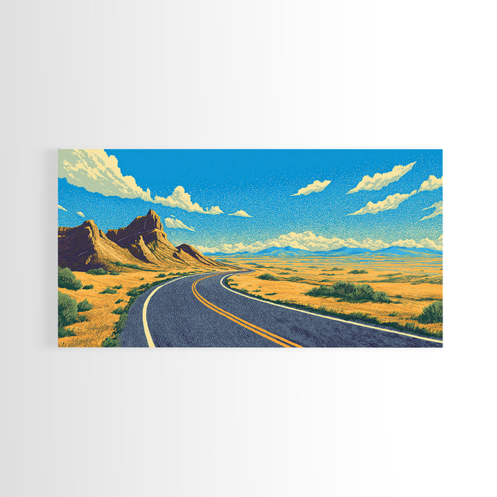 Open Road Mountain Wall Art, Midcentury Modern Landscape Print, Retro Travel Poster, Scenic Southwestern Home Office Decor