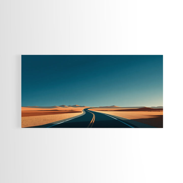 Minimal Desert Highway Canvas Print, Midcentury Modern Wall Art, Retro Travel Poster, Neutral Southwestern Office Decor For Home
