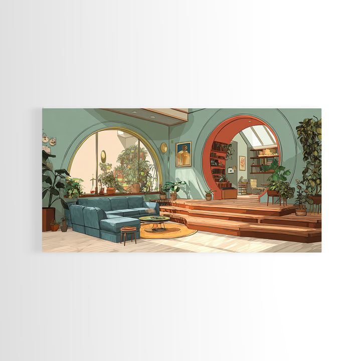 Mint Green Arched Living Room Wall Art, Modern Home Decor, Indoor Plant Interior Poster, Mid Century Inspired Framed Canvas Print