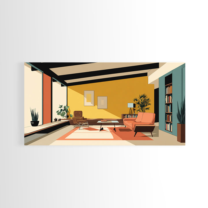 Mustard Orange Mid Century Lounge Wall Art, Midcentury Modern Decor, MCM Artwork, Retro Interior Print, Large Canvas Poster, Home Decor