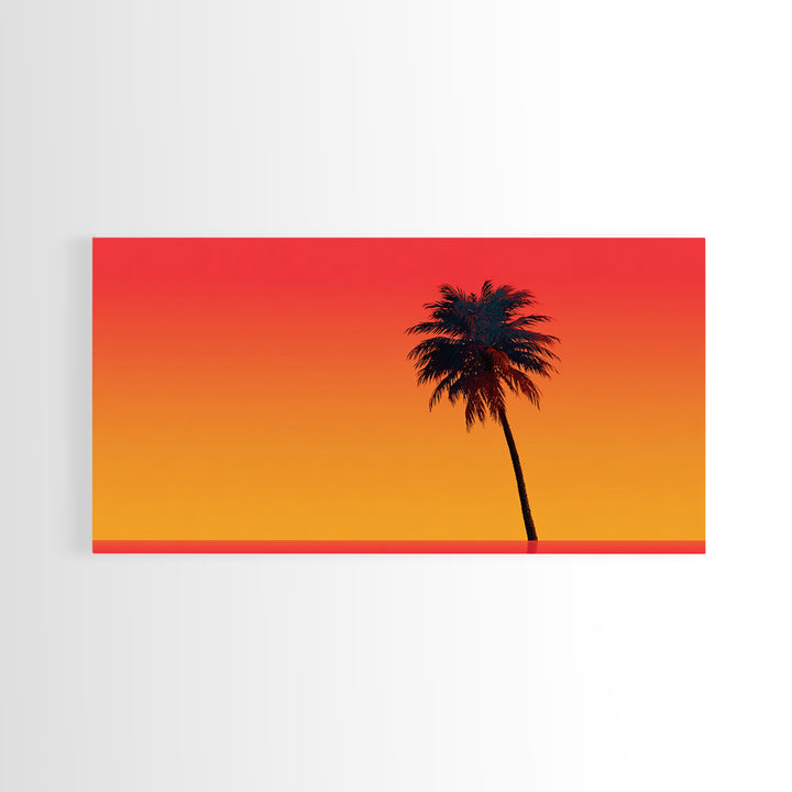 Black Palm Silhouette Sunset Wall Art, Orange Red Tropical Landscape, Retro California Poster, Modern Home Decor Canvas Print
