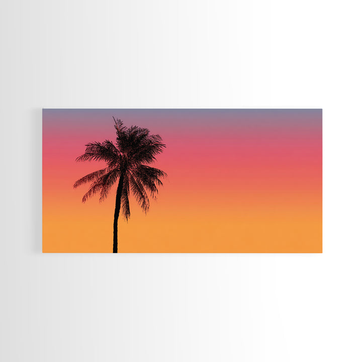 Pink Orange Palm Sunset Wall Art, Tropical Silhouette Landscape, Retro California Poster, Modern Home Decor Canvas Print
