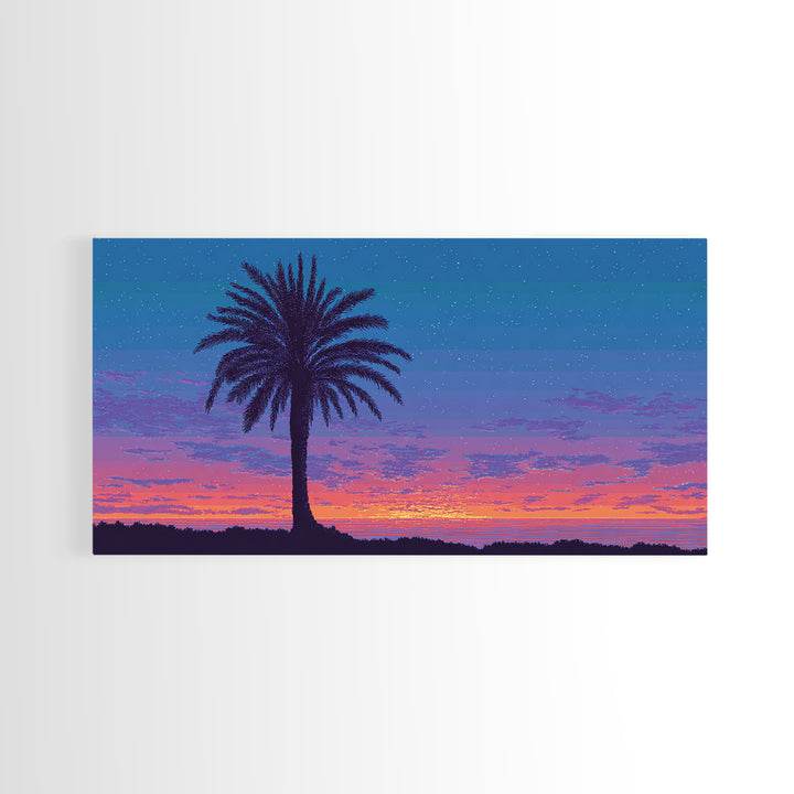 Starry Twilight Palm Tree Wall Art, Purple Blue Tropical Sunset, Retro California Poster, Modern Home Decor Canvas Print