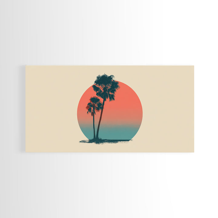 Twin Palms In Sun Circle Wall Art, Minimal Retro Desert Print, Midcentury Modern Decor, Palm Springs Poster, Boho Home Art