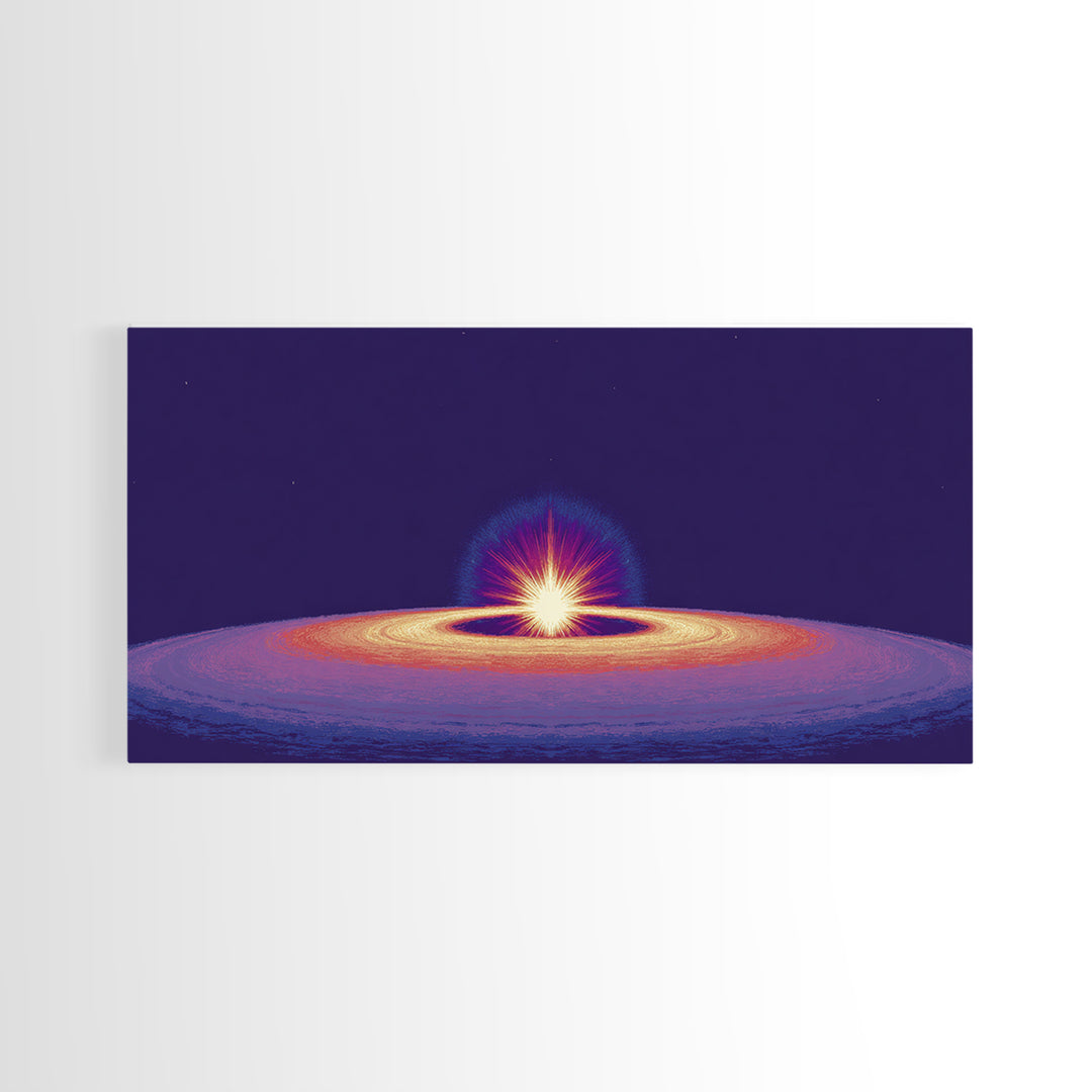 Purple Black Hole Horizon Wall Art, Cosmic Space Abstract Print, Retro Sci Fi Poster, Modern Digital Art, Galaxy Decor Print