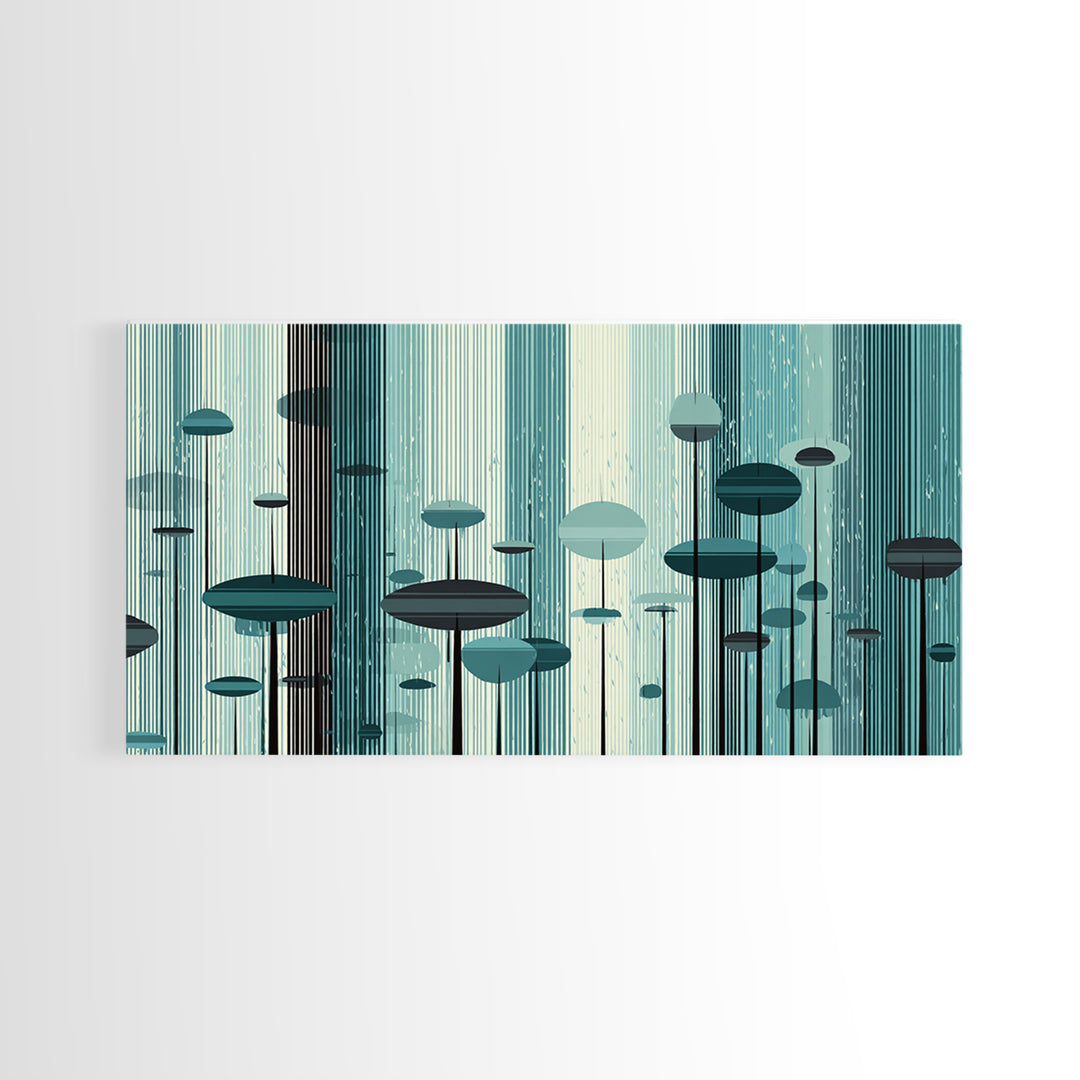 Teal Futuristic Mushroom City Wall Art, Retro Sci Fi Landscape Print, Modern Abstract Poster, Midcentury Space Decor Gift