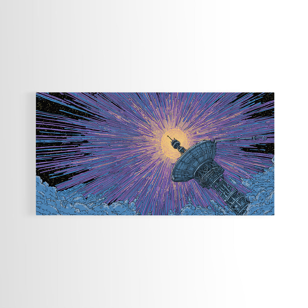Radio Telescope Eclipse Sunburst Wall Art, Midcentury Modern Space Abstract Print, Retro Sci Fi Poster, Modern Office Decor