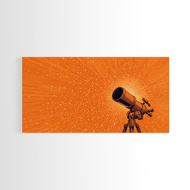 Orange Starfield Telescope Wall Art, Retro Space Poster, Cosmic Astronomy Decor, Mid Century Modern Canvas Print, Office Art