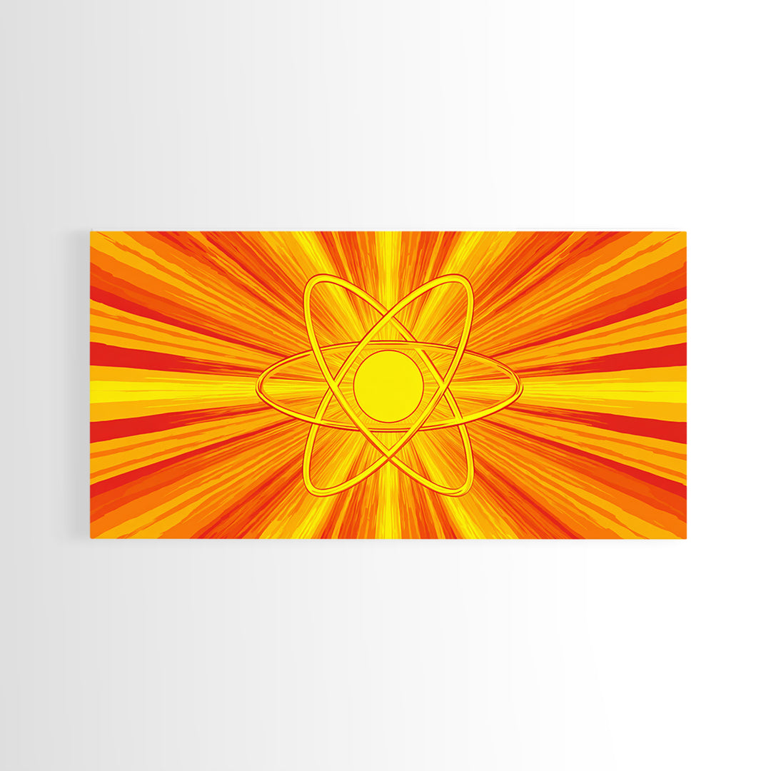 Fiery Atomic Sunburst Canvas Print, Mid Century Modern Orange Wall Art, Retro Science Poster, Bold MCM Decor, Modern Art Print