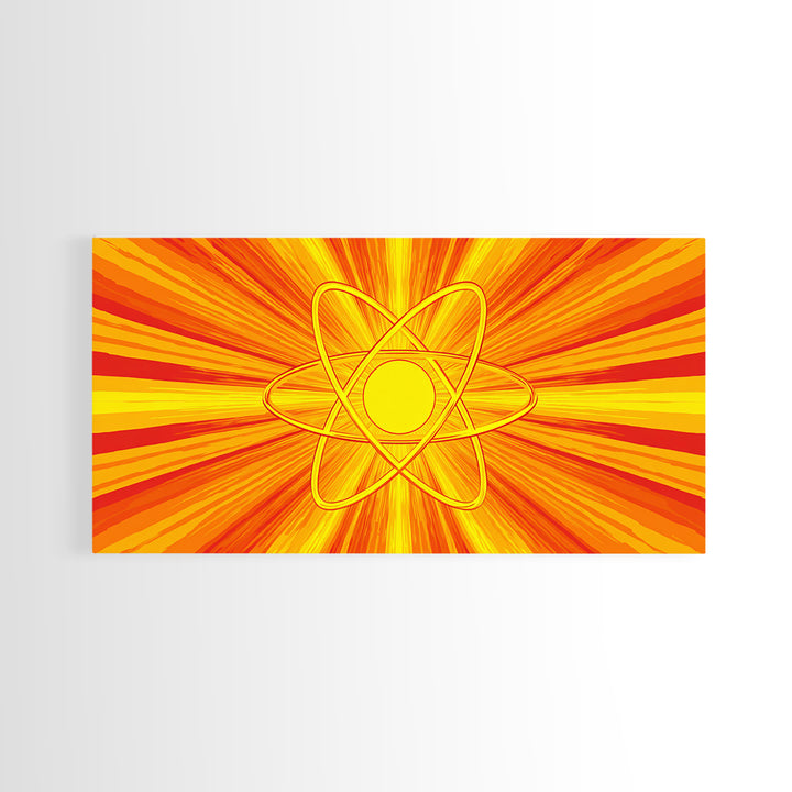 Fiery Atomic Sunburst Canvas Print, Mid Century Modern Orange Wall Art, Retro Science Poster, Bold MCM Decor, Modern Art Print
