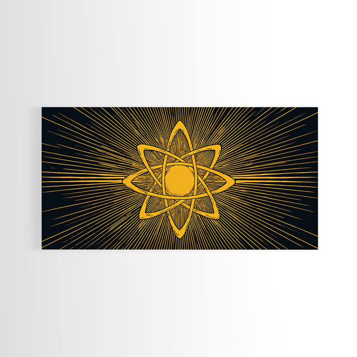 Gold Atomic Rays Canvas Print, Black Mid Century Modern Science Poster, Retro Space Wall Art, Bold Geometric MCM Decor Gift