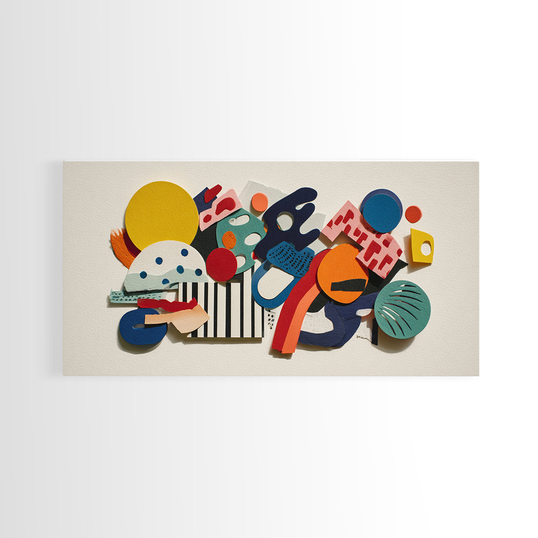 Playful Memphis Geometric Wall Art, Colorful Mid Century Modern Decor, Abstract Shapes, Retro Bauhaus Framed Canvas Print