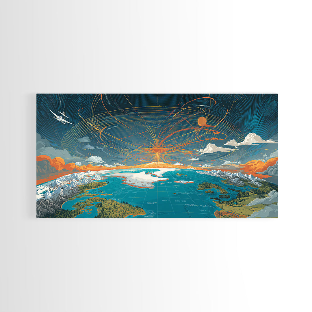 Cosmic Mountain Lake Sunset Wall Art, Panoramic Modern Landscape Print, Scenic Cabin Decor, Blue Orange Living Room Art Print