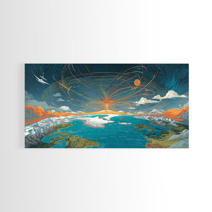 Cosmic Mountain Lake Sunset Wall Art, Panoramic Modern Landscape Print, Scenic Cabin Decor, Blue Orange Living Room Art Print