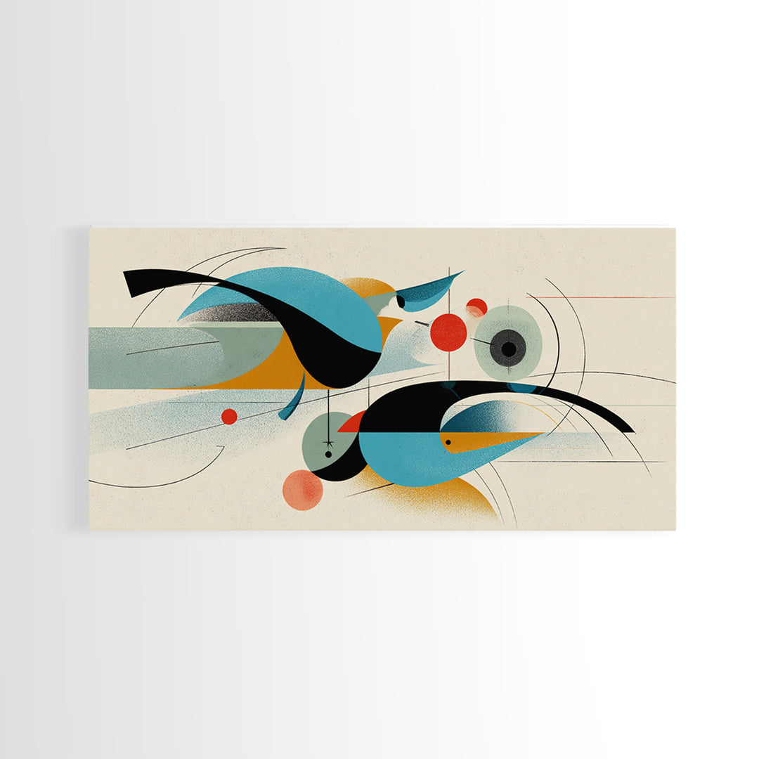 Geometric Abstract Birds Wall Art, Midcentury Modern Shapes Print, Bauhaus Inspired Decor, Teal Orange Living Room Art Print