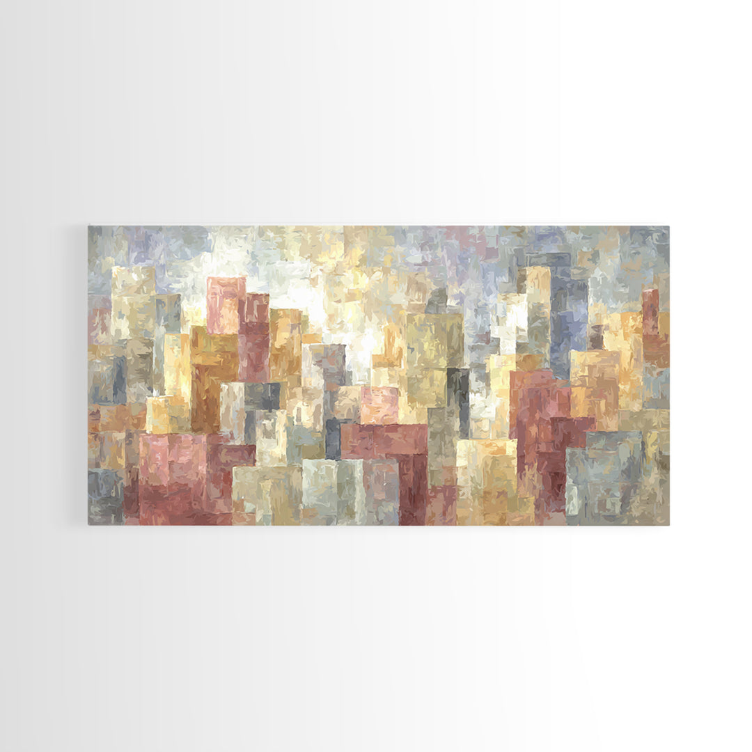 Soft Pastel Abstract City Wall Art, Modern Geometric Skyline Print, Urban Living Room Home Decor, Neutral Gallery Art Print